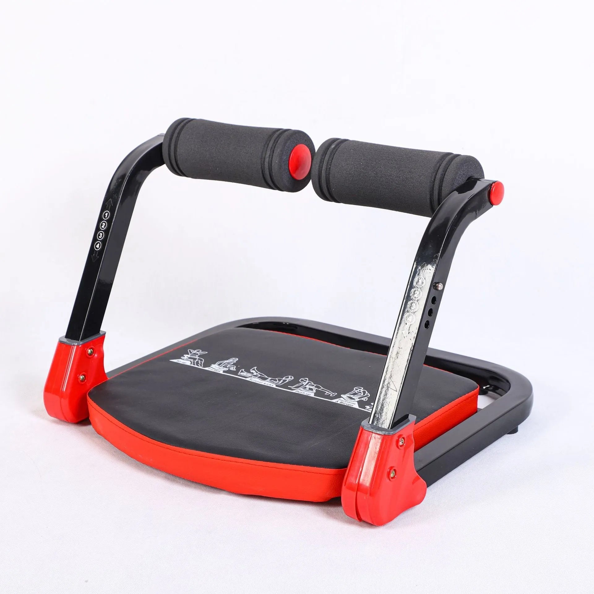 Sky blue and red mini multifunctional abdominal exercise device on a light background.