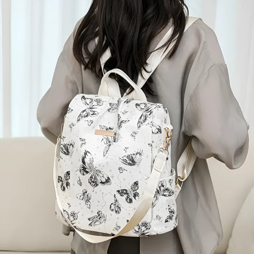 Butterfly printed large capacity backpack in multiple colours with sewing line detail