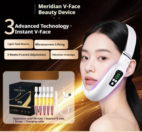 Home-use facial lifting massager with microcurrent, LED lights, and 9 energy levels in plastic shell
