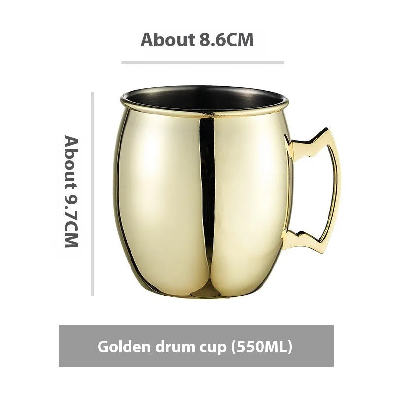 Stainless steel Moscow Mule cup with copper interior in silver, gold, rose gold or black colours