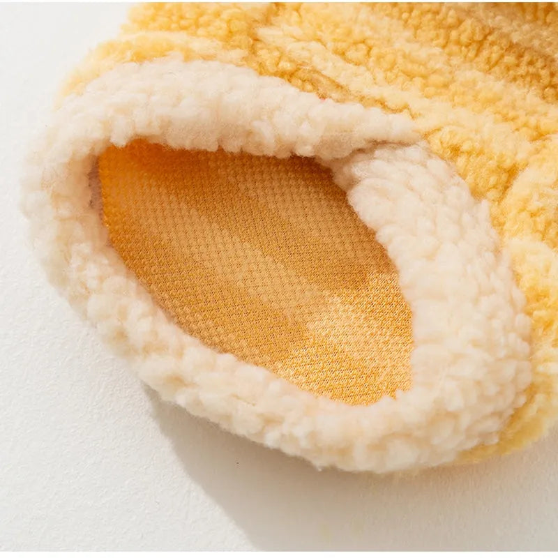Warm striped lambskin fleece pet clothing with drawstring for small and medium dogs and cats, blue colour