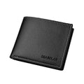 Men's PU leather bi-fold short wallet with car suture design in black