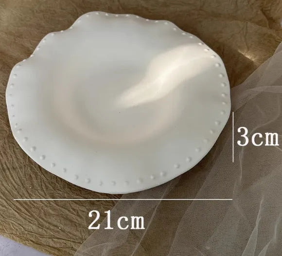 Vintage French relief gypsum jewellery display plate with sculptural plaster design and white matte finish