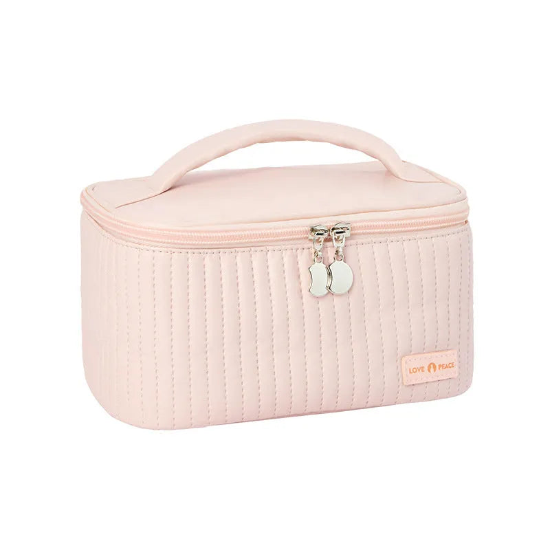 Open-top round cake-shaped makeup bag in a solid PU leather colour from the pink, coffee, beige, blue, green, purple range.