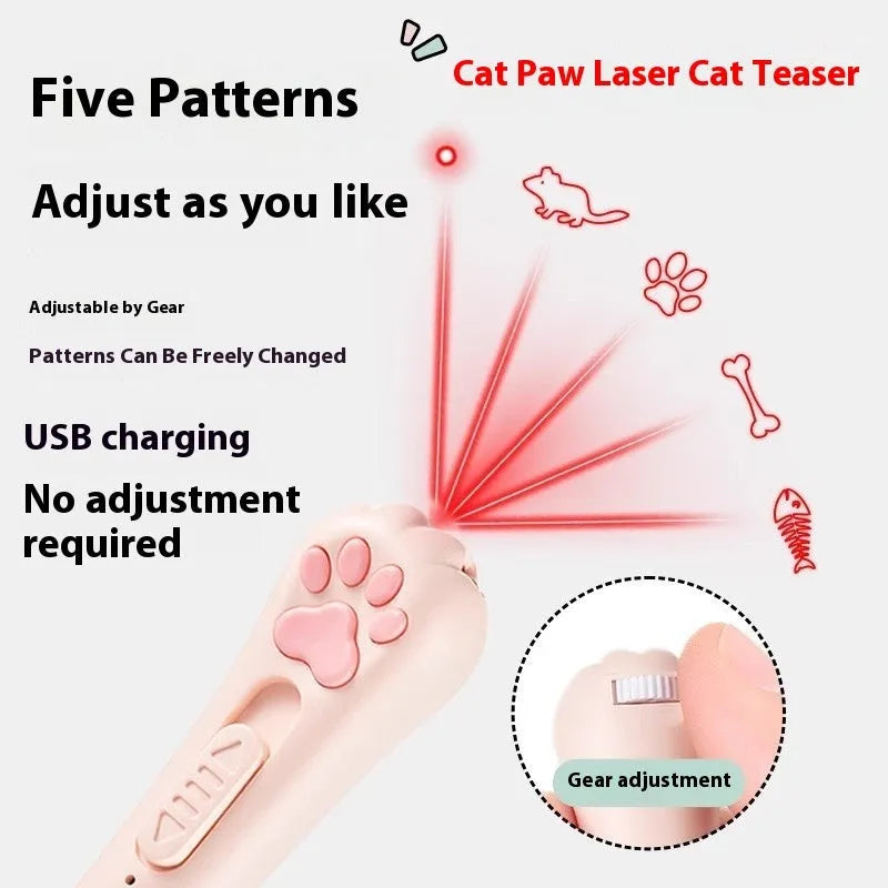 USB rechargeable cat laser pen toy in cream white, pink, and sky blue colours