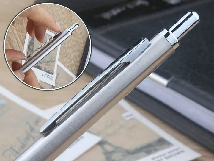 Metal automatic mechanical pencil compatible with five sizes of 2B lead refills.