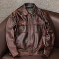 Men's plus size retro Kaji style PU leather jacket with lapel and side seam pockets