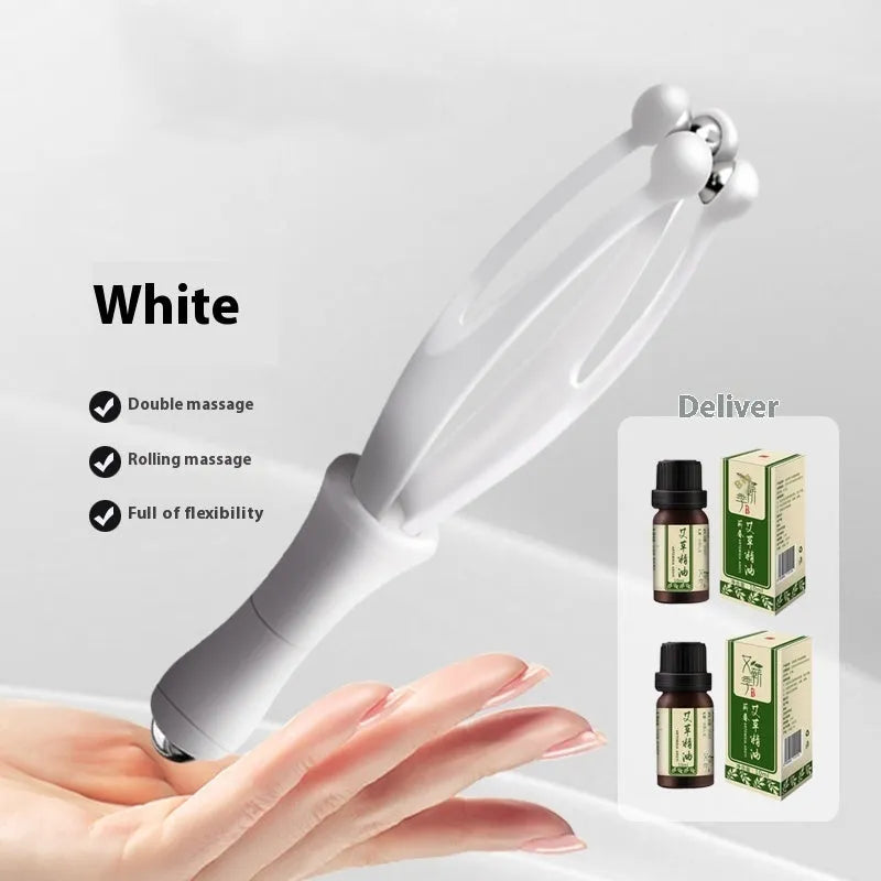 Blue and white finger massager roller with chrome steel balls for hand therapy