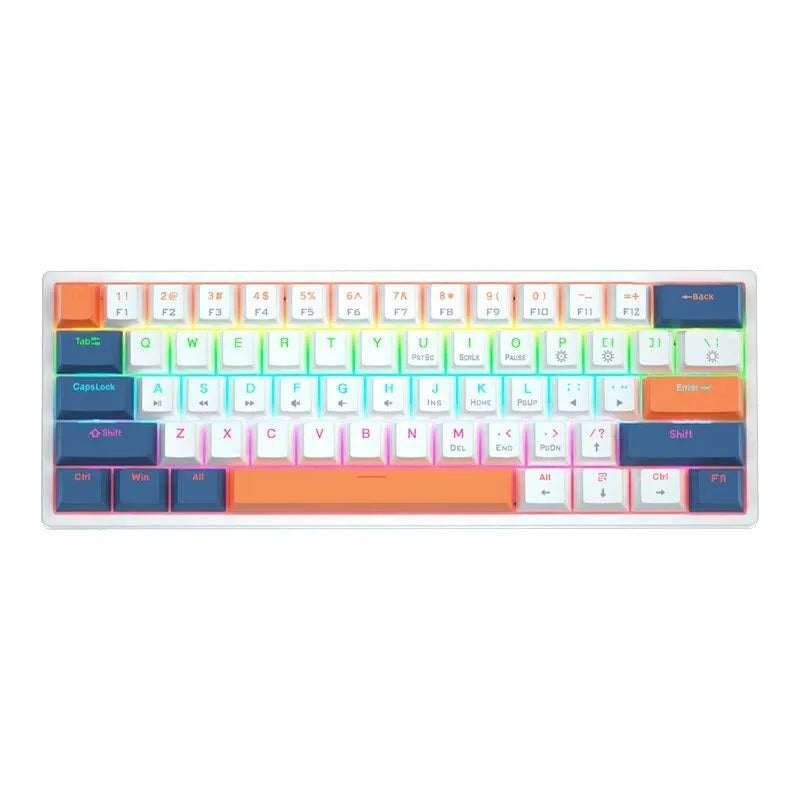 61-key mechanical keyboard with blue and white colour scheme and compact design