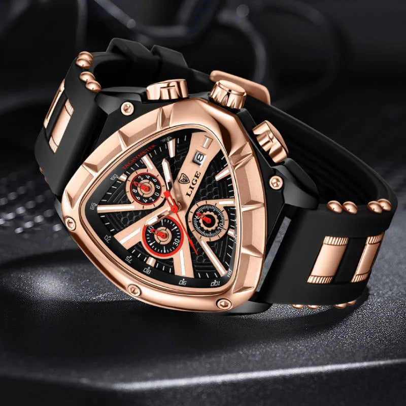 Polygon men's multi-waterproof luminous calendar watch with silicone strap in all black colour