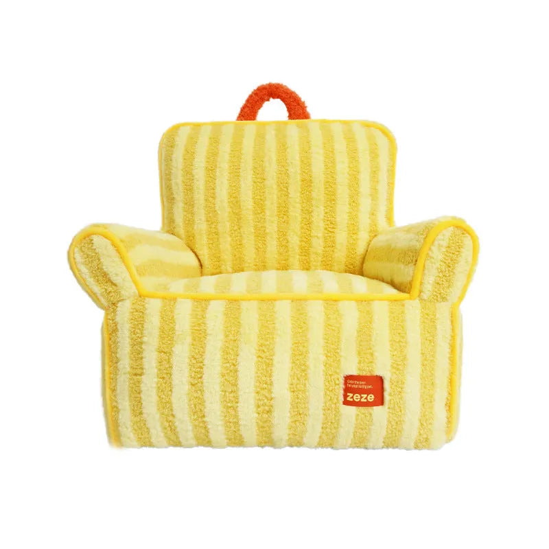 Striped orange soft velvet pet bed with a removable washable cover for dogs and cats.