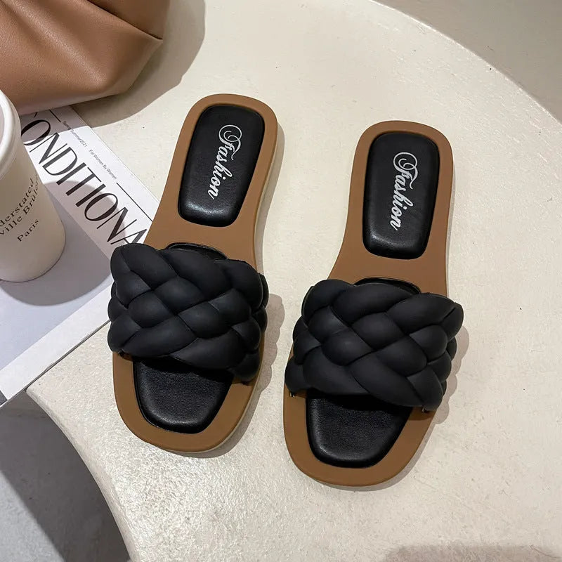 Women's plaid pattern PVC beach sandals with a thick non-slip sole, shown in multiple colours.