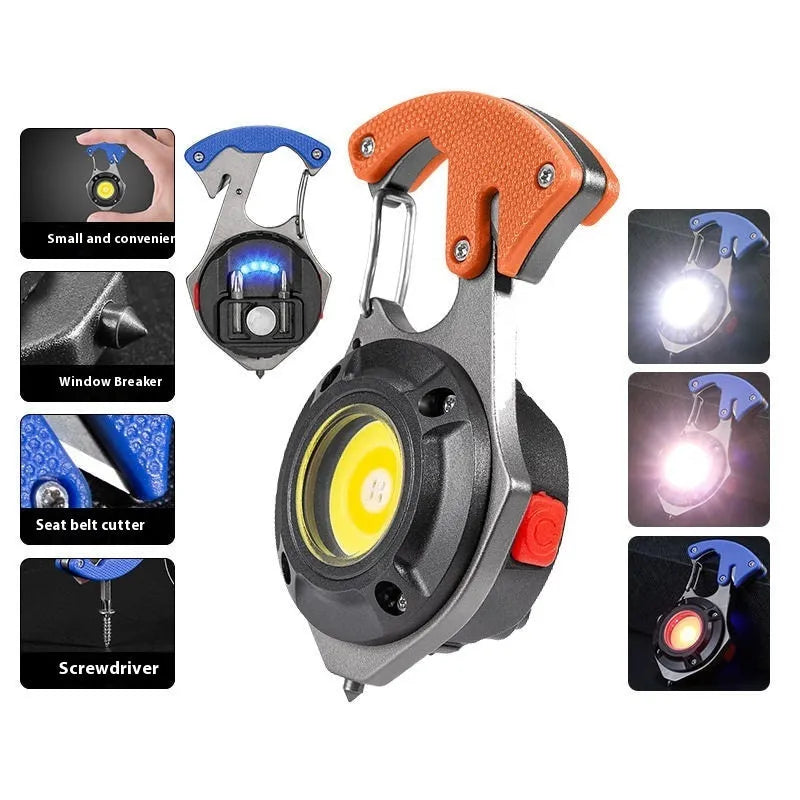 Multifunctional keychain flashlight with emergency tools including window breaker and screwdriver