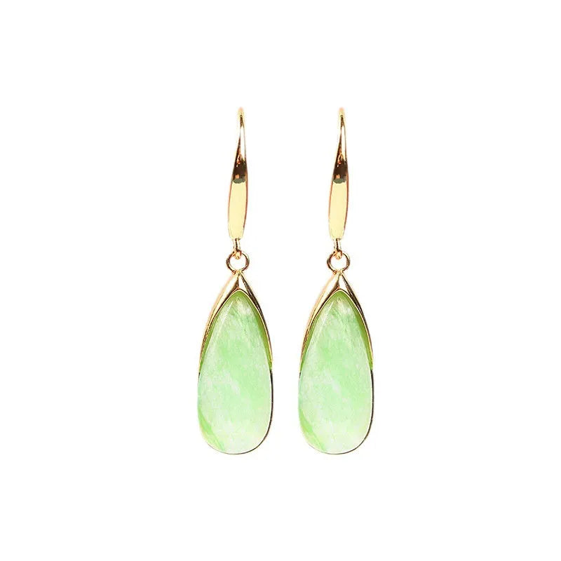 Geometric Chinese style earrings with jade electroplating and water droplet design elements