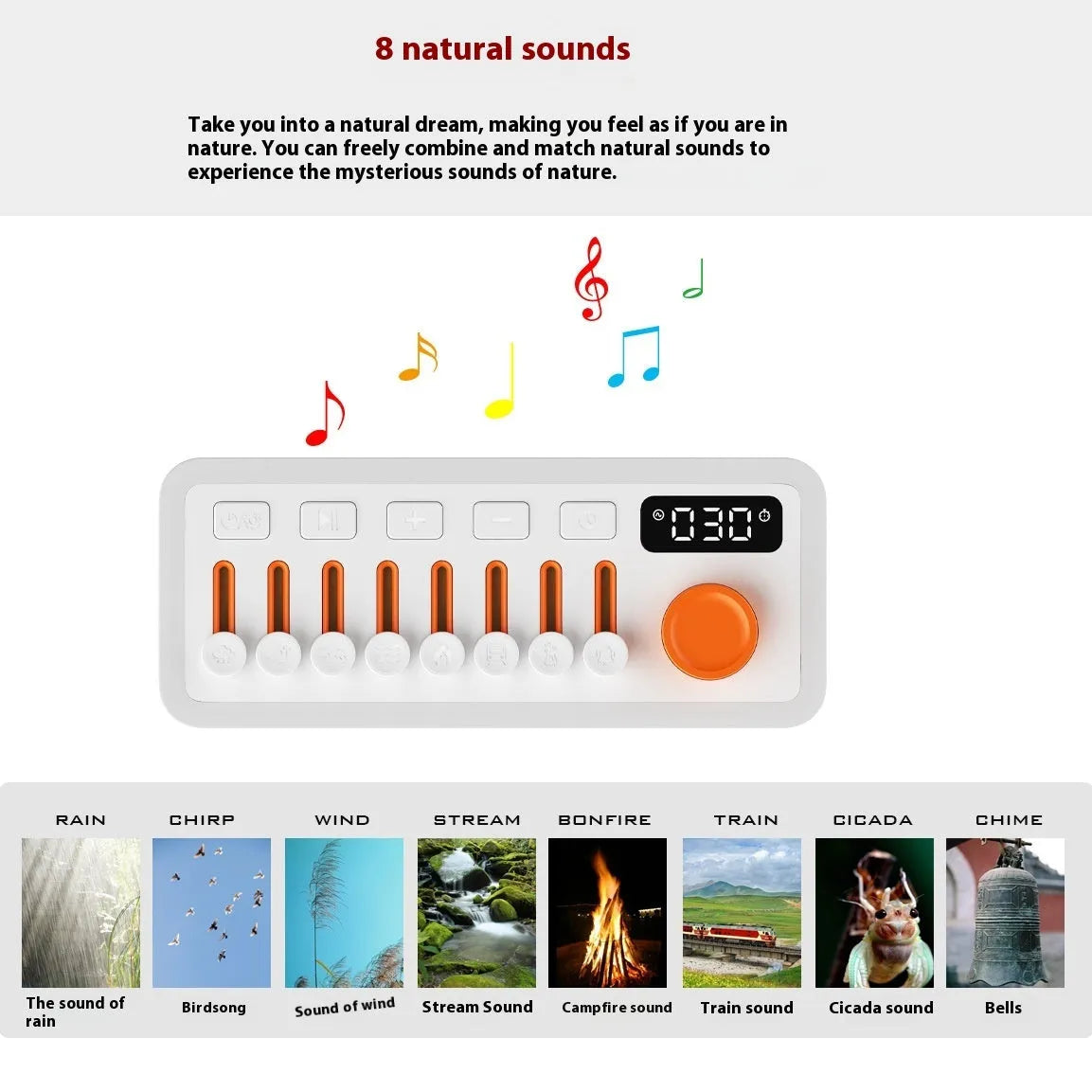 White noise sleep sound machine with Bluetooth speaker and seven-color RGB night light