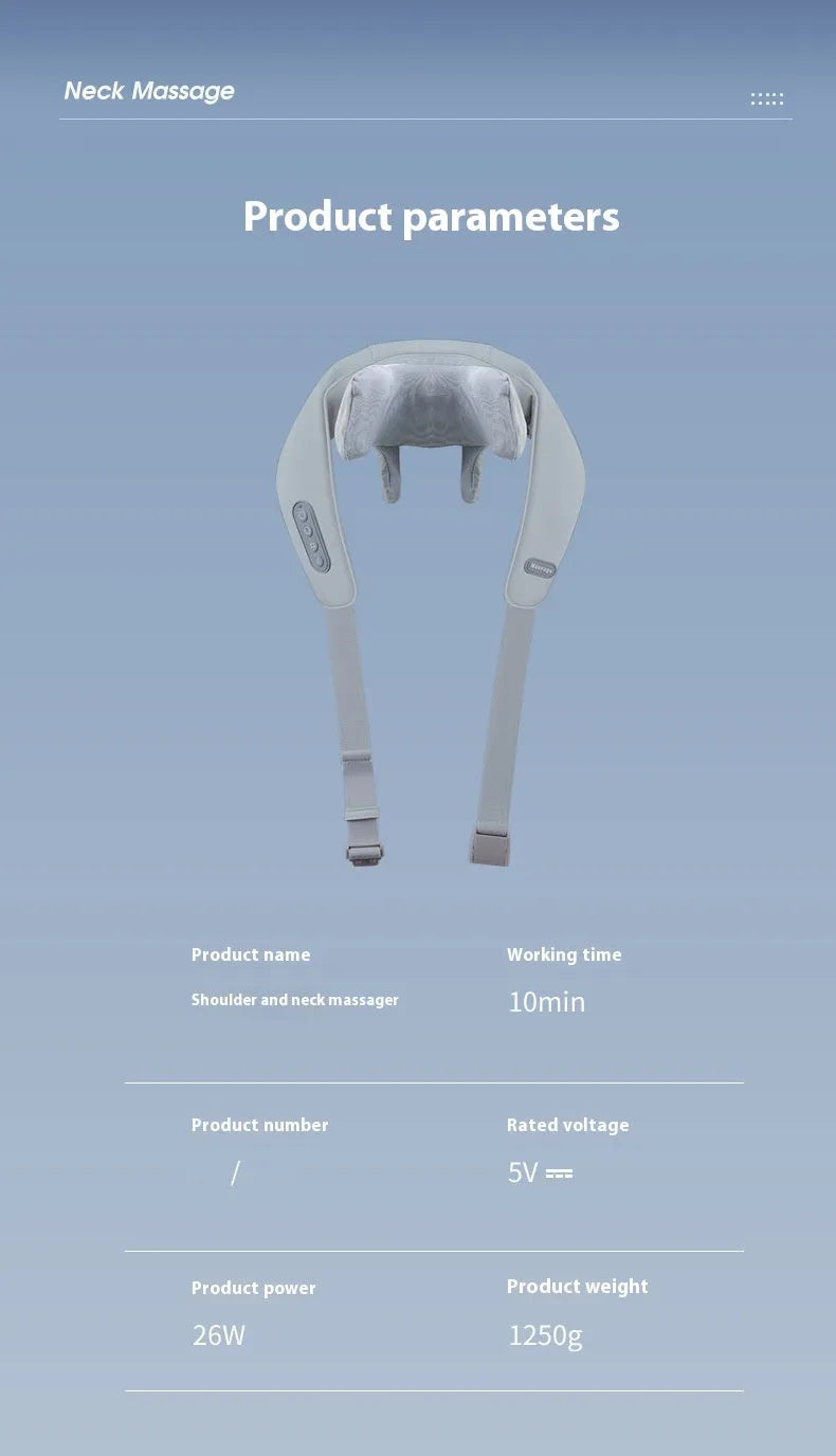 Grey elastic fabric USB neck and back massager with two speed settings and infrared function.