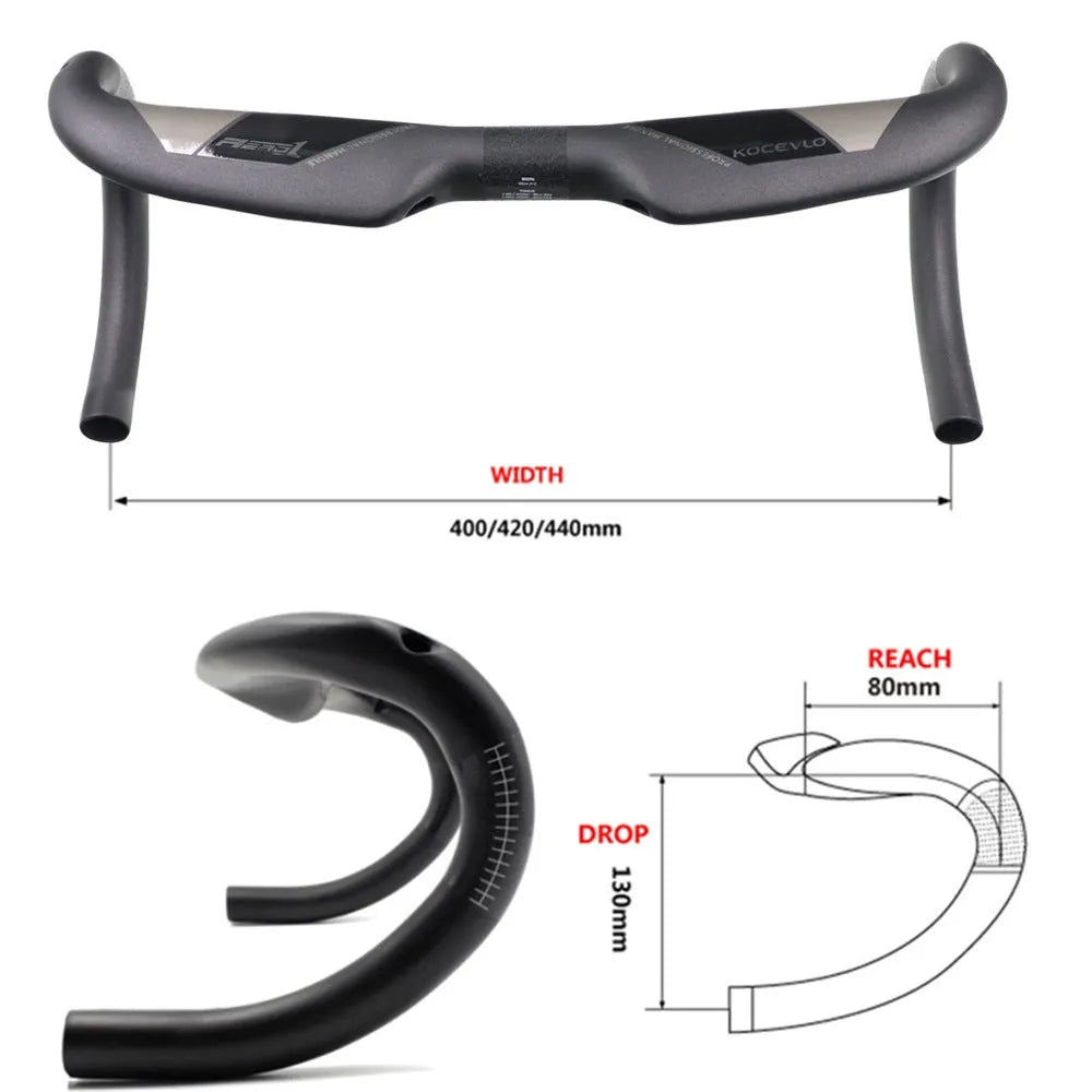 Wei Bike matt black carbon fibre road bicycle handlebar showing bent drop shape