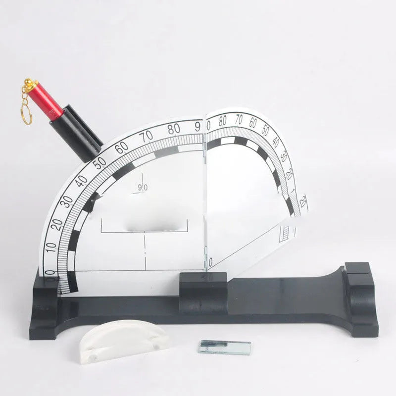 Iron plate optical physics teaching instrument with laser pen on a classroom table