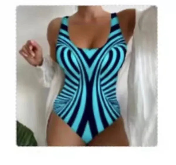 Striped sling one-piece swimsuit for women in fluorescent green, polyester fabric, sizes S to 5XL