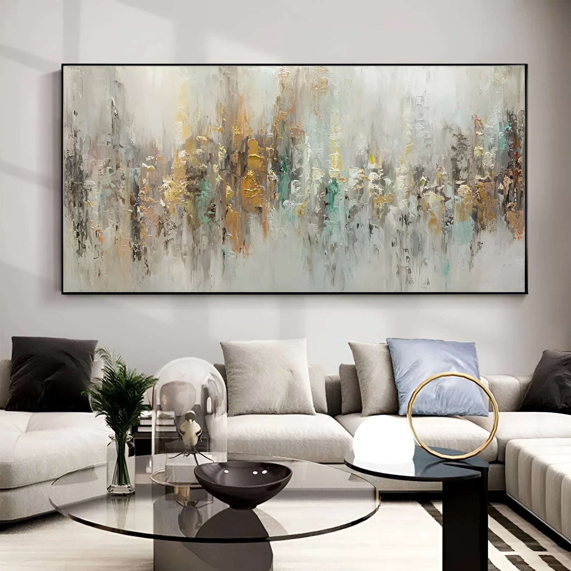 Handmade abstract oil painting on canvas horizontal modern wall art for living room decor