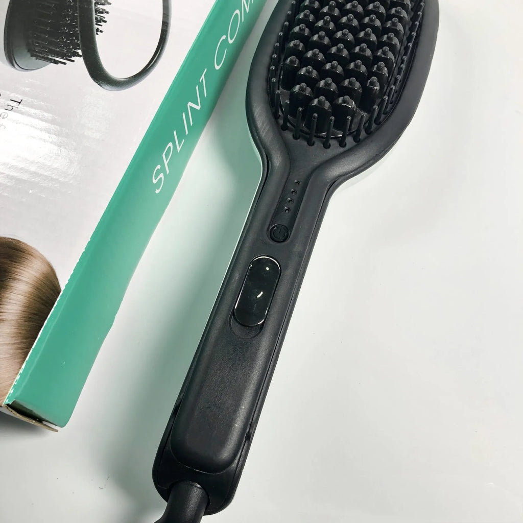 Black electric hair straightener and curling iron comb with tourmaline ceramic heat conductor and 10 temperature settings