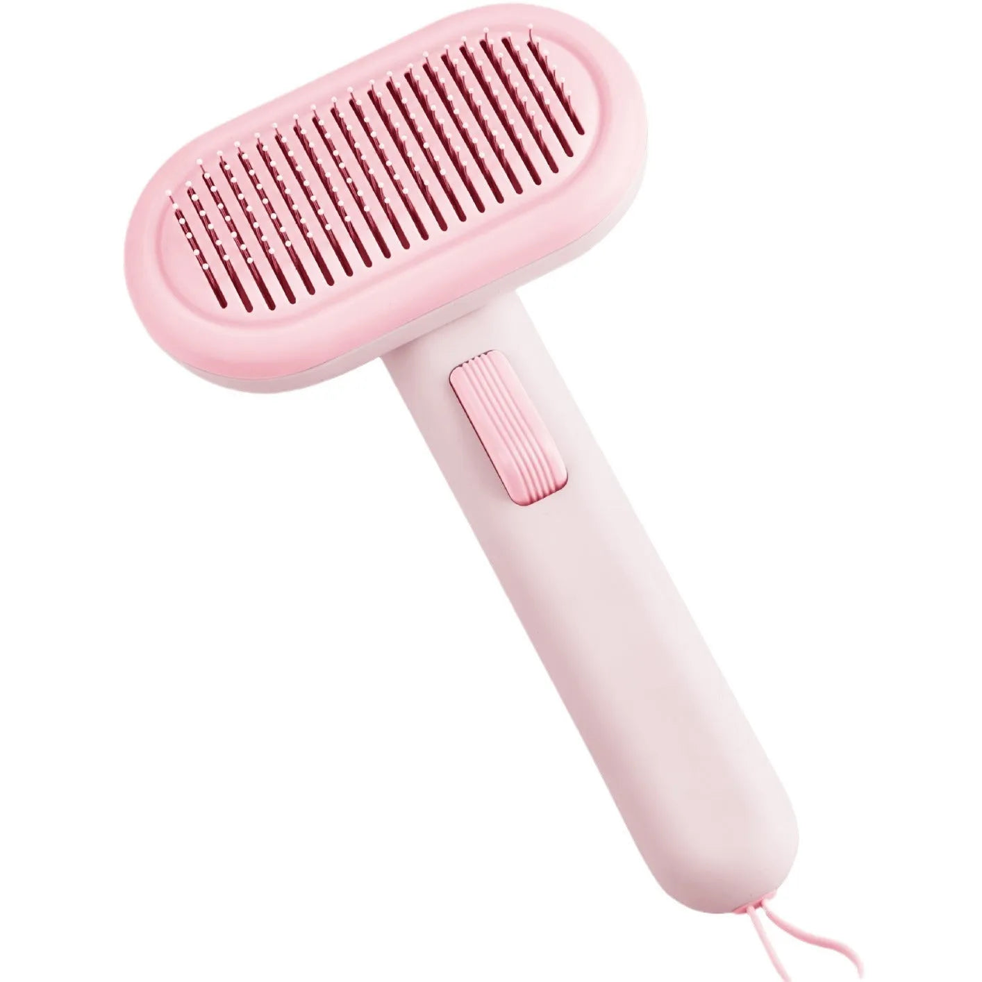Large light grey pet hair removal comb with stainless steel blade and one-click button.