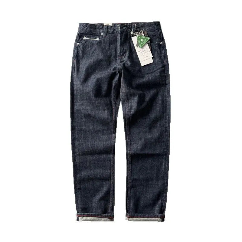 Men's straight leg denim trousers in primary colour with American retro style and mid-waist design