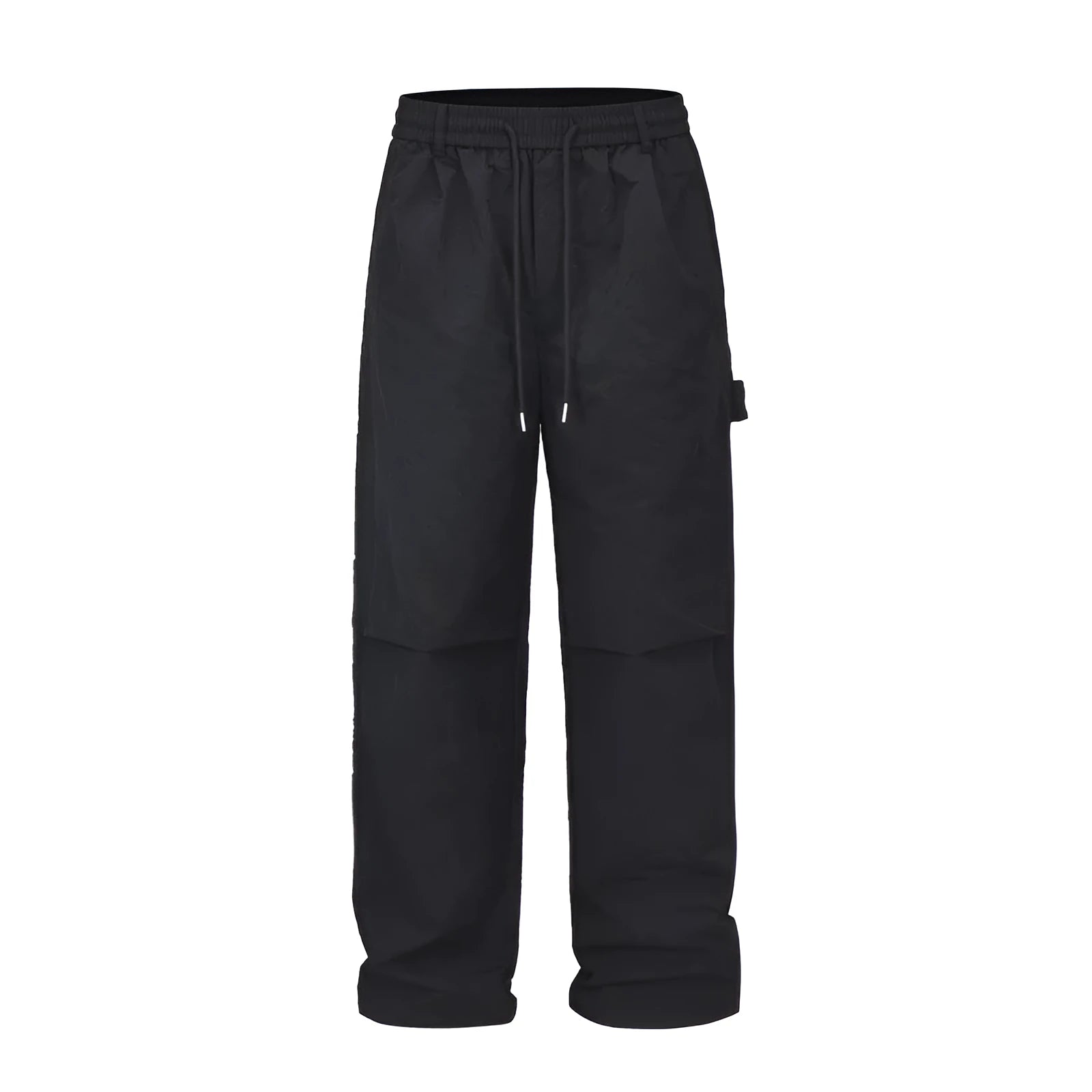 Black paratrooper trousers with elastic waistband and three-dimensional cutting in baggy fit style