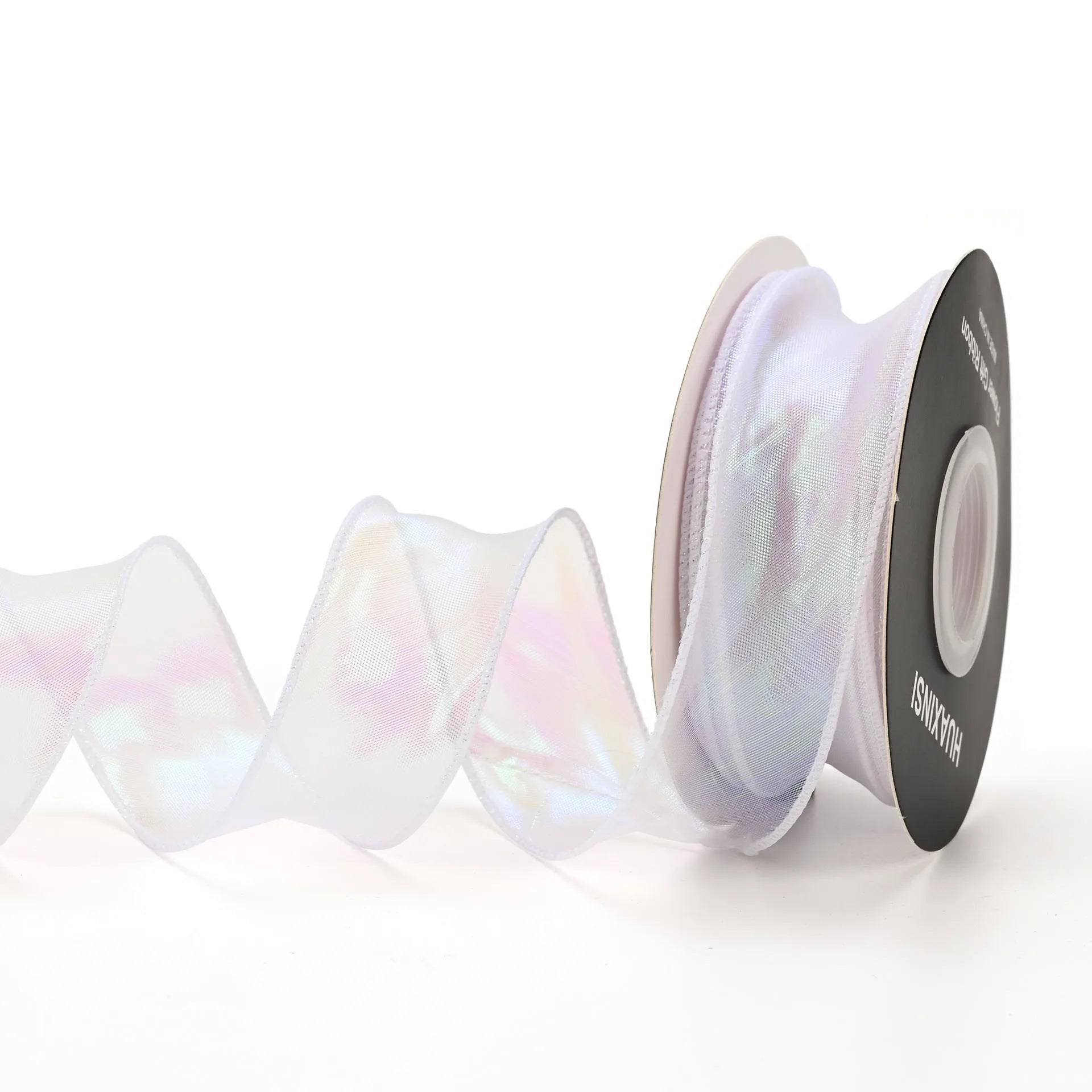 Fishtail yarn wave ribbon in various illusion colours showing 4cm width and textured mesh construction