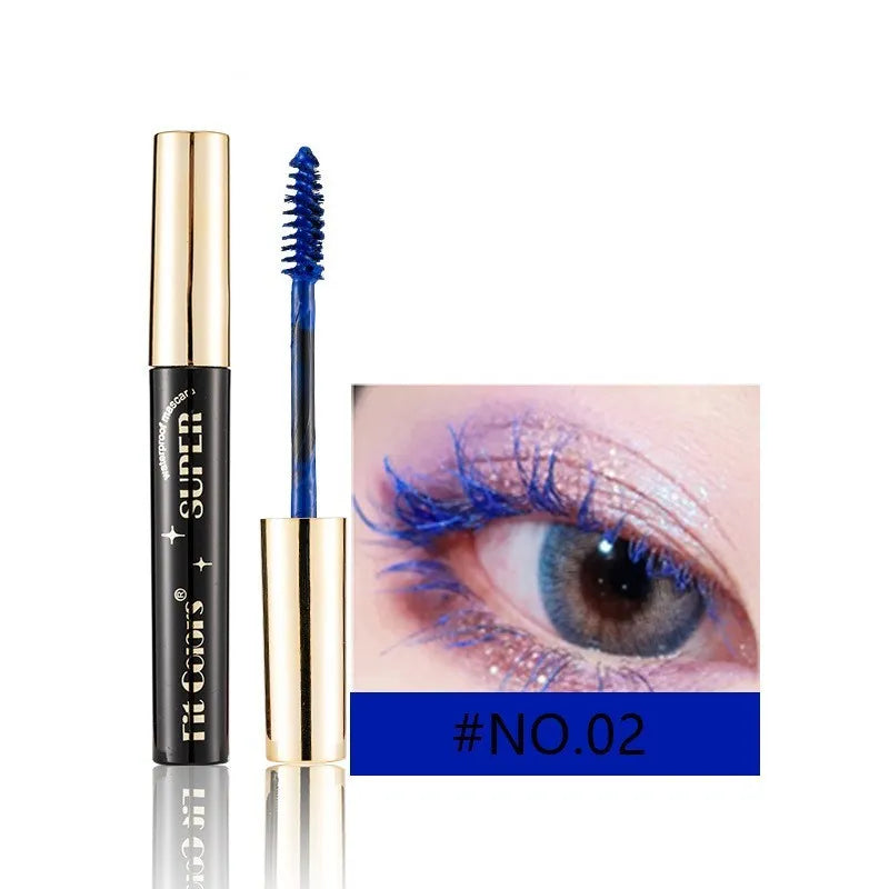 Colourful mascara tube and wand with vibrant shades for dramatic Christmas and stage eye makeup.