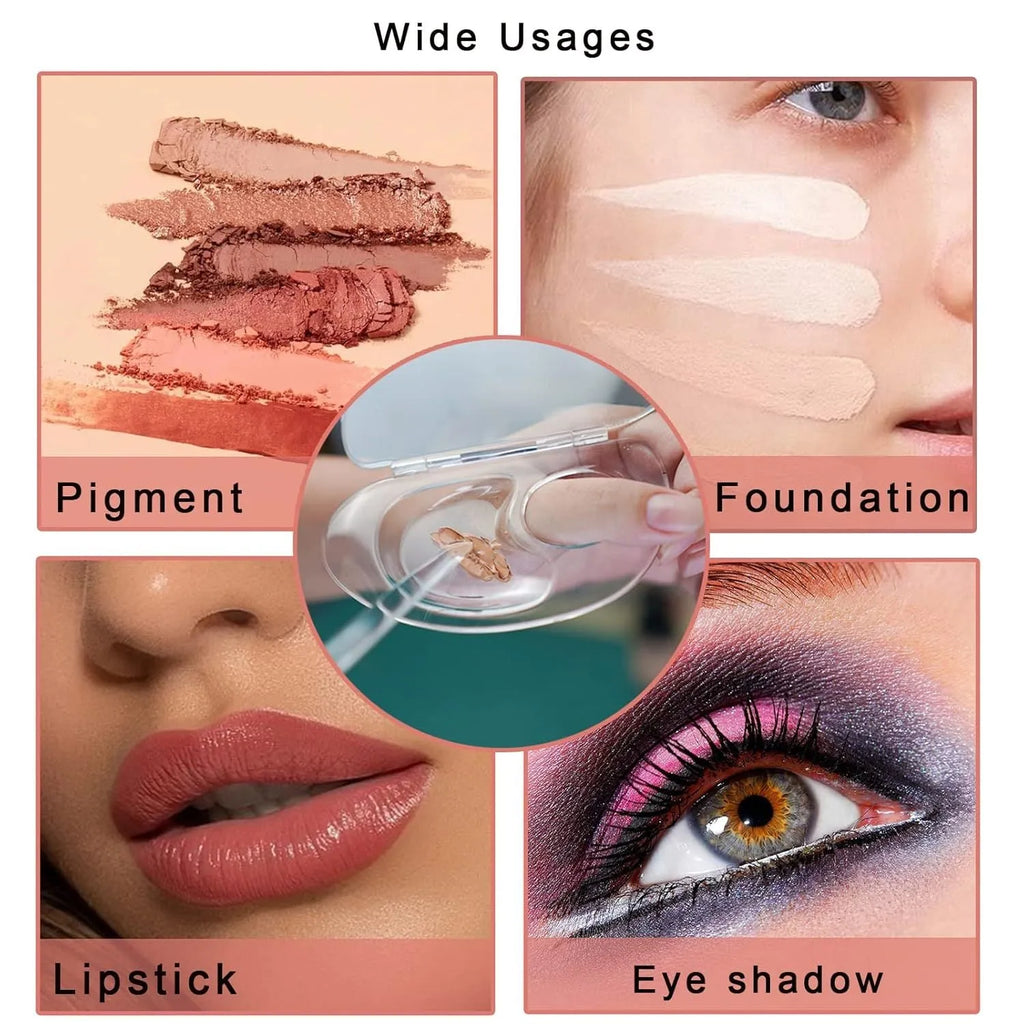 Transparent acrylic makeup mixing palette with groove and colour test areas for foundation and nail polish
