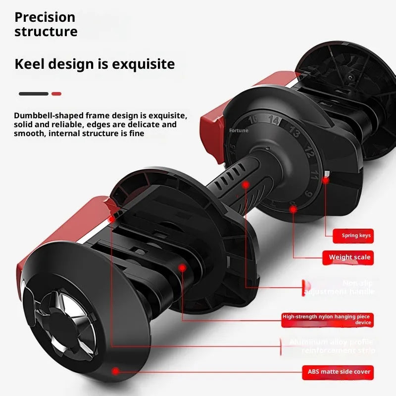 Intelligent automatic fast weight adjustment dumbbell with silicon steel core and nylon ABS shell, 18kg or 40lb option for home fitness