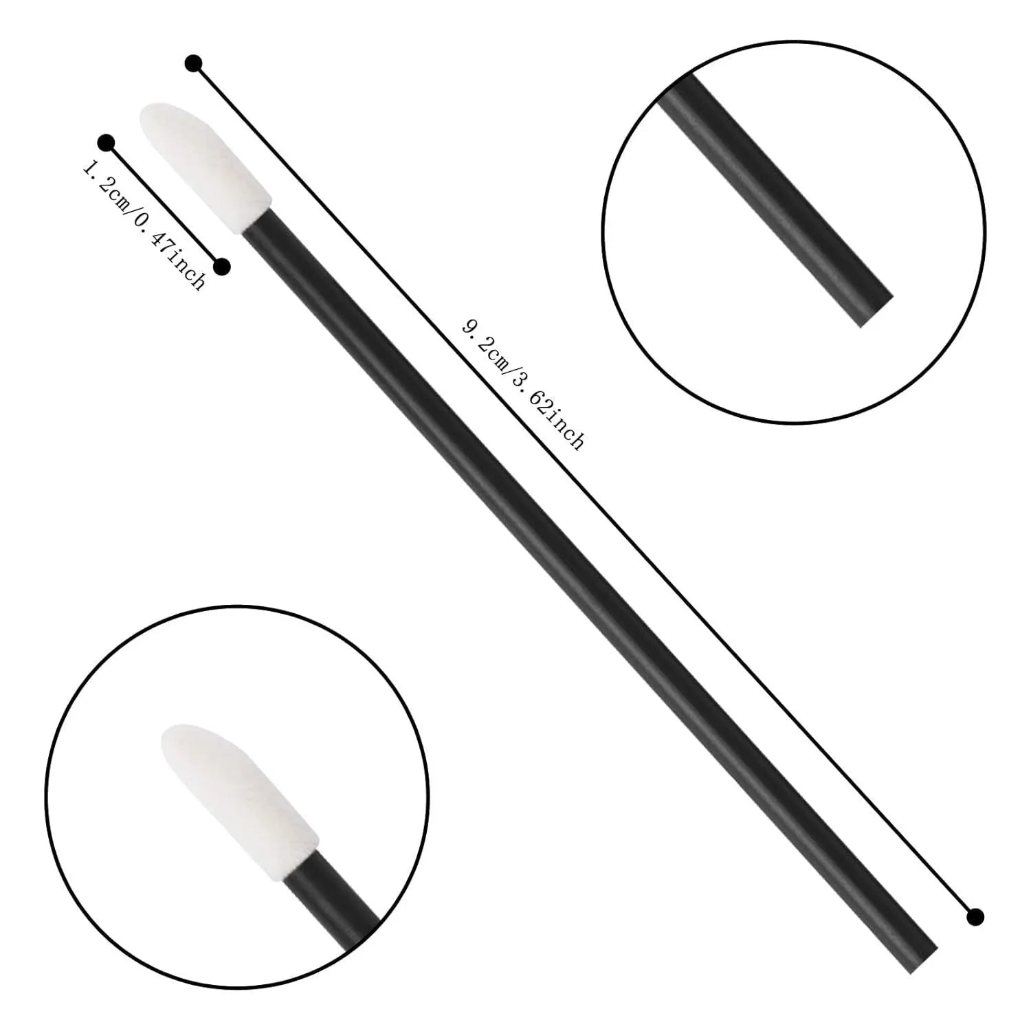 Disposable lip brushes with coloured handles and flocked brush heads for lip makeup application