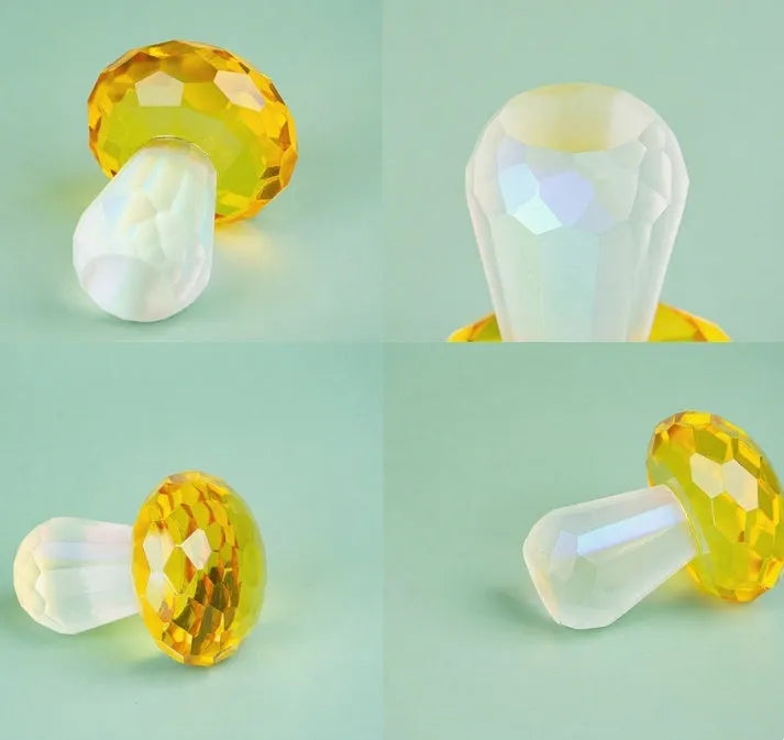 Colourful crystal mushroom decoration in geometric design measuring 40 by 53 millimetres