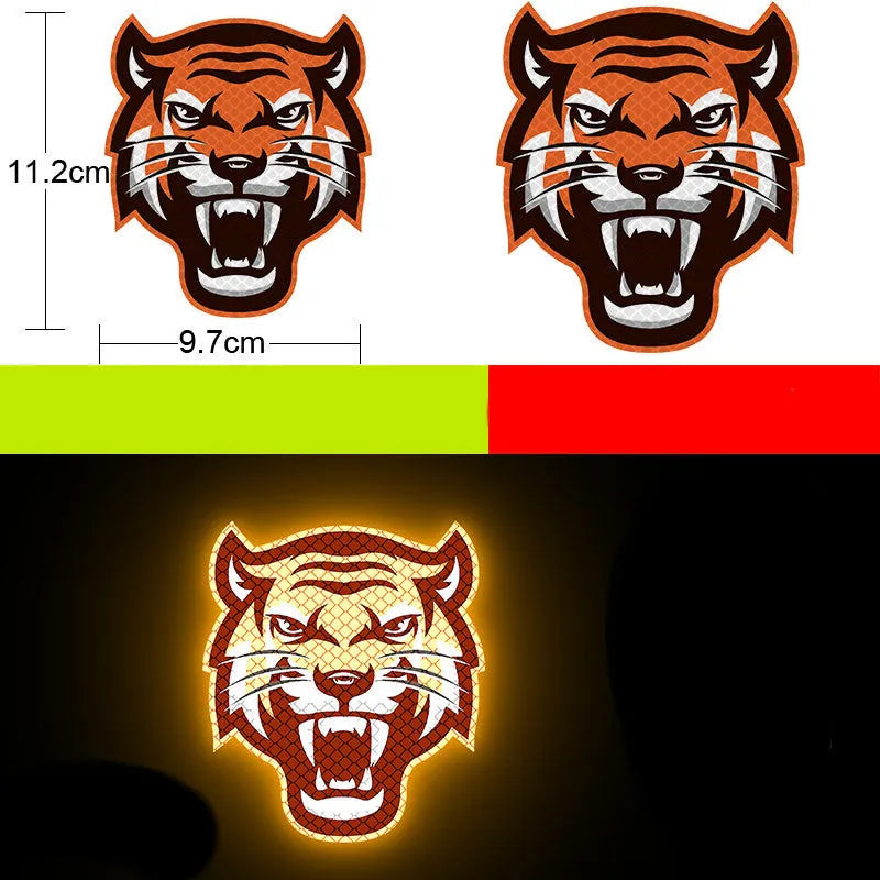 Pair of reflective warning stickers with diamond film for vehicles, approximately 9 by 5 cm