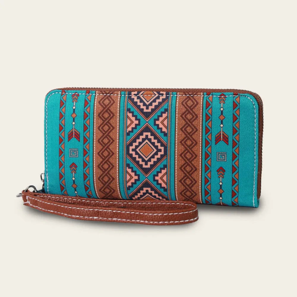 Bohemian stripe pattern RFID wallet in canvas with anti-theft function