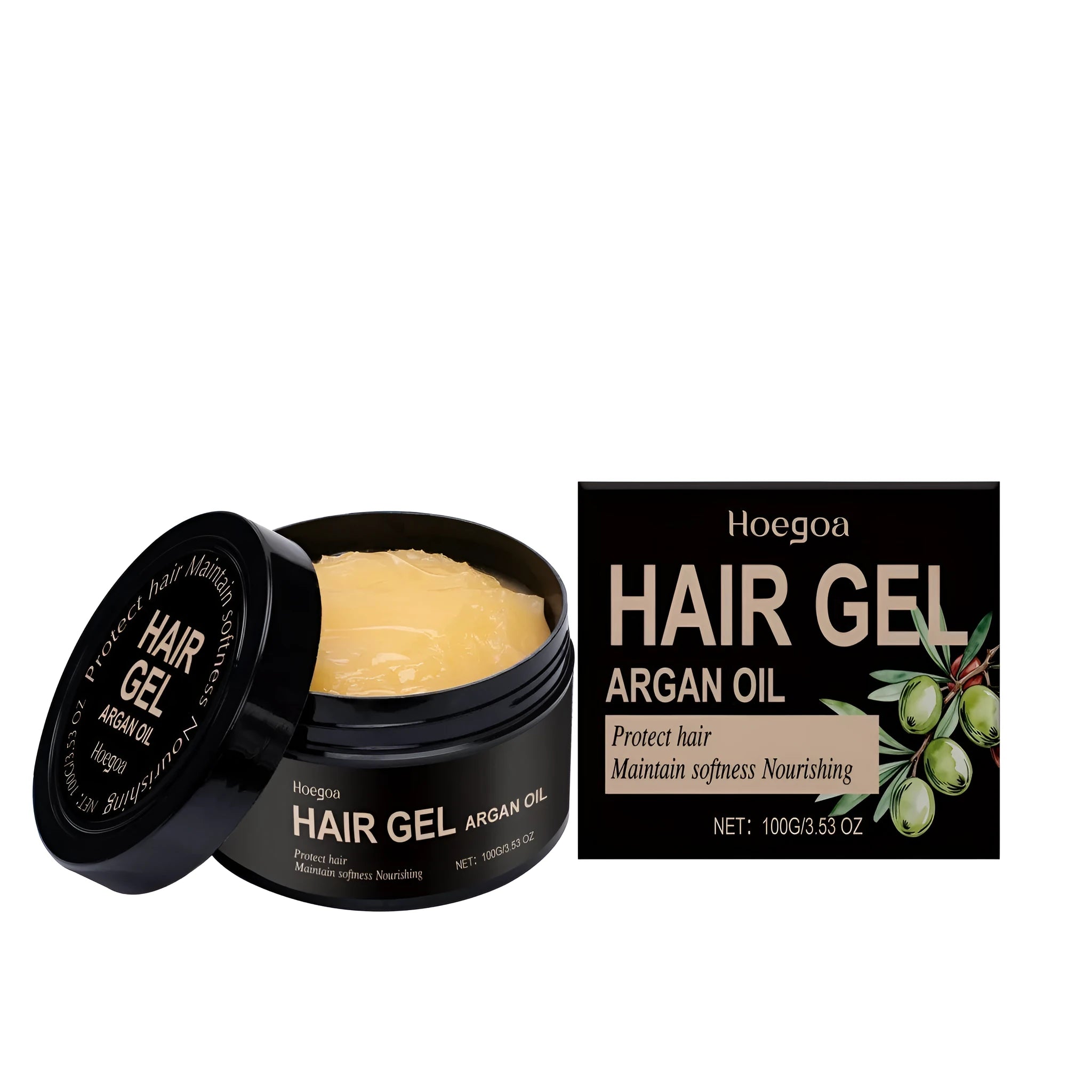 A 100ml tube of Moroccan Nut Oil Setting Gel for strong hold hairstyling with conditioning ingredients.