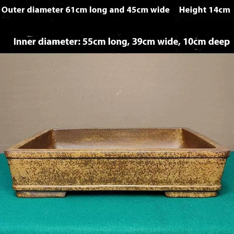 Straight shallow rectangular Yixing purple sand clay flowerpot for corridor plants