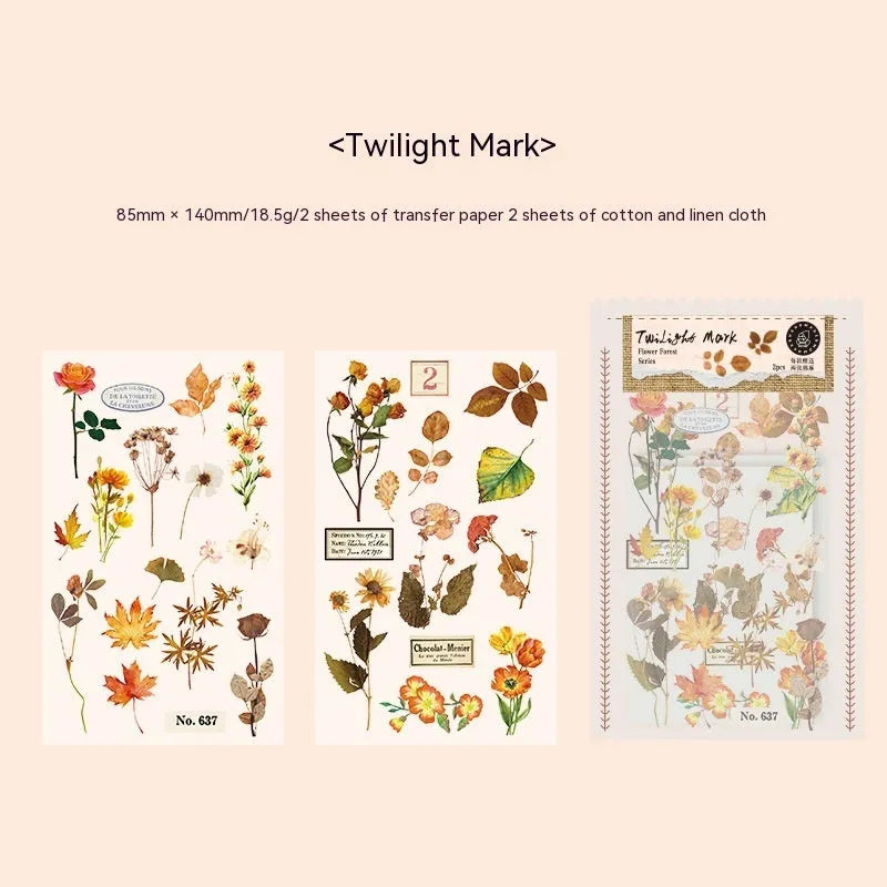 Huazhisen series printable sticker pack with forest and floral art designs on 85mm by 180mm sheets.