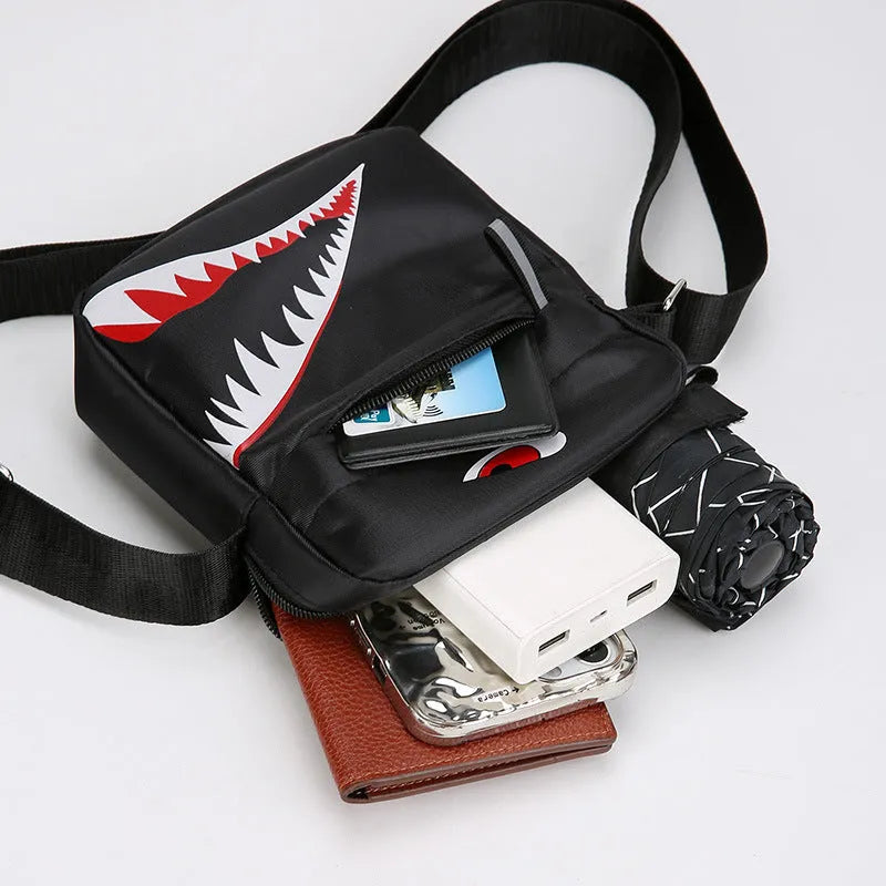 Men's small oxford cloth crossbody bag with animal pattern design in black colour option
