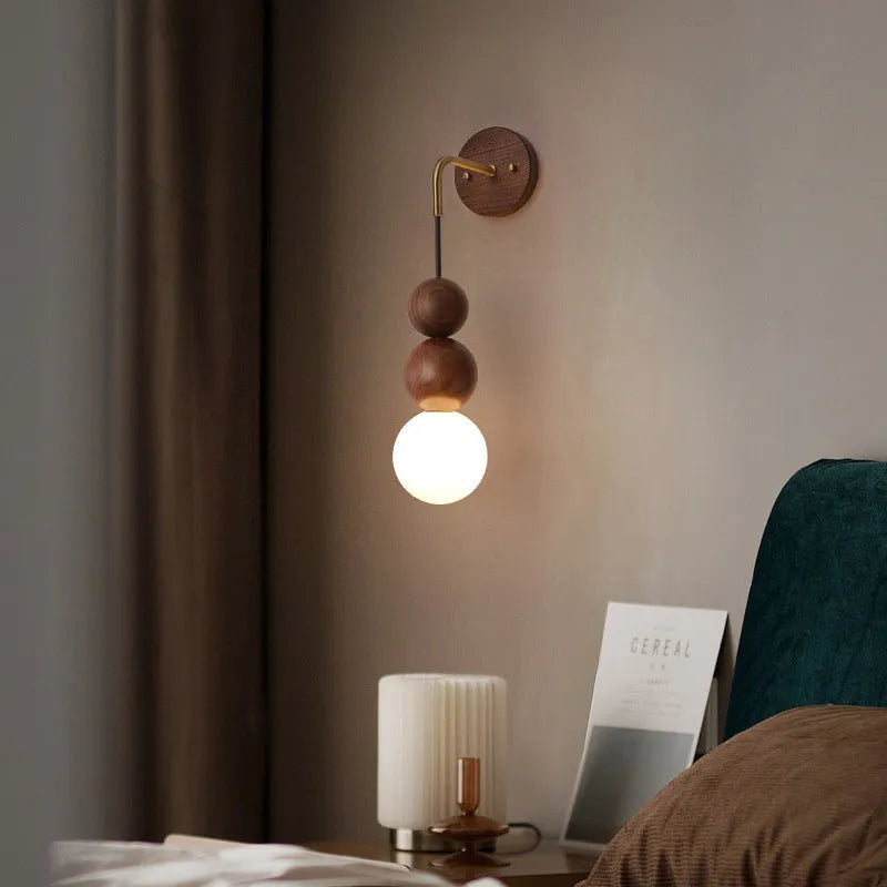 Wood copper wall lamp with tricolour lighting for living room or bedroom walls
