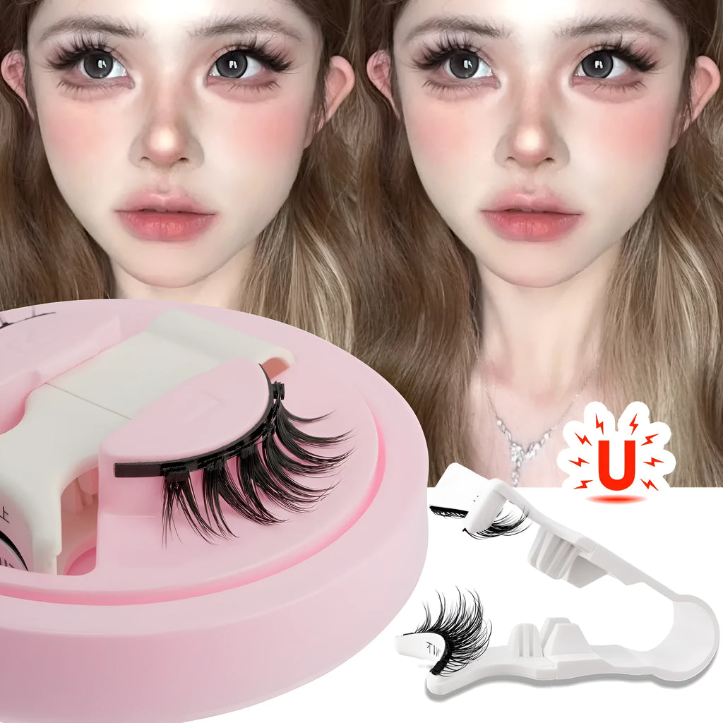 Set of reusable, glue-free waterproof false eyelashes in artificial fibre, showing natural thick 0.6-1.1mm lashes.