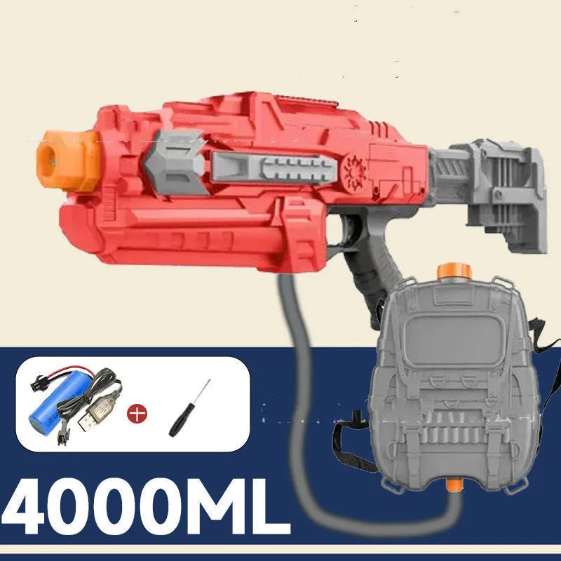 Automatic suction water gun electric toy with 4000ml red backpack and USB charging