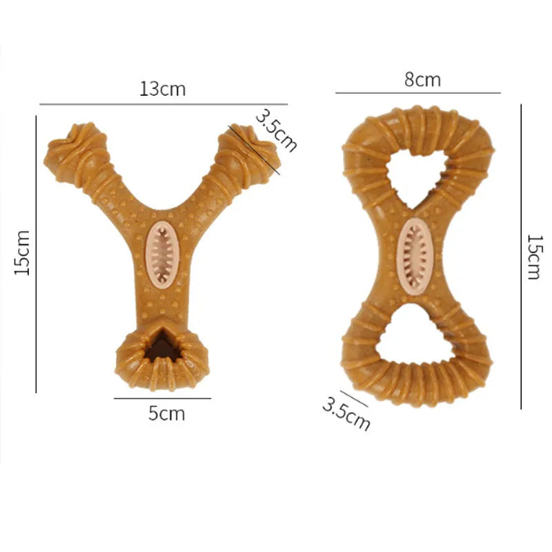 Dog chew toy bone in 8-shape and Y-shape designs with textured dental cleaning surfaces