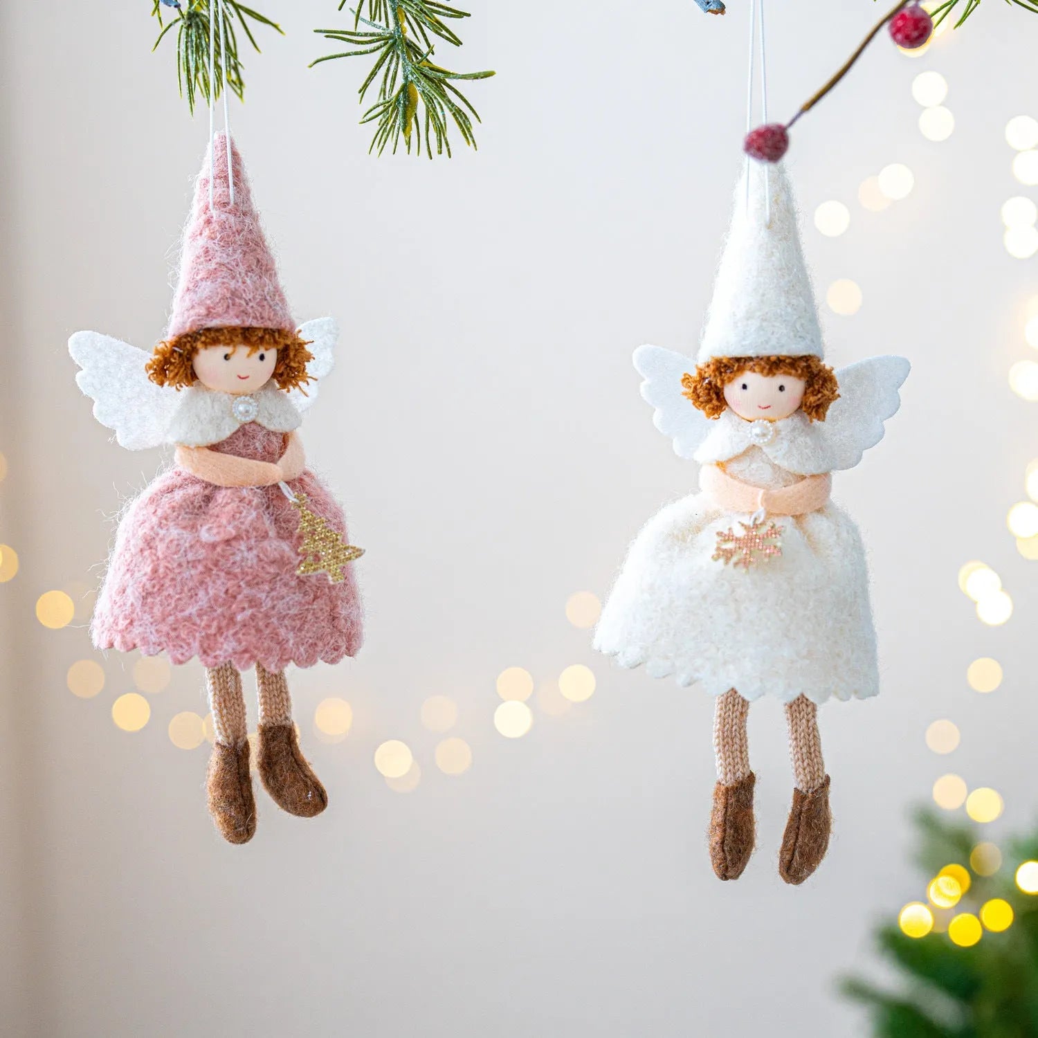 Christmas angel skirt felt pendant ornament in white or pink cloth with plush figure