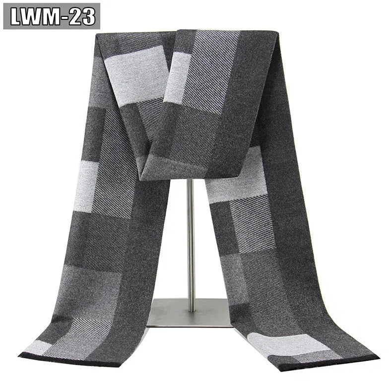 Men's plaid imitation cashmere scarf with tassels, over 175cm long, in a business style