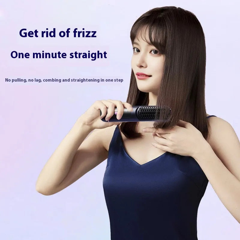 Portable charging negative ion straight hair comb in blue, grey or white colours.