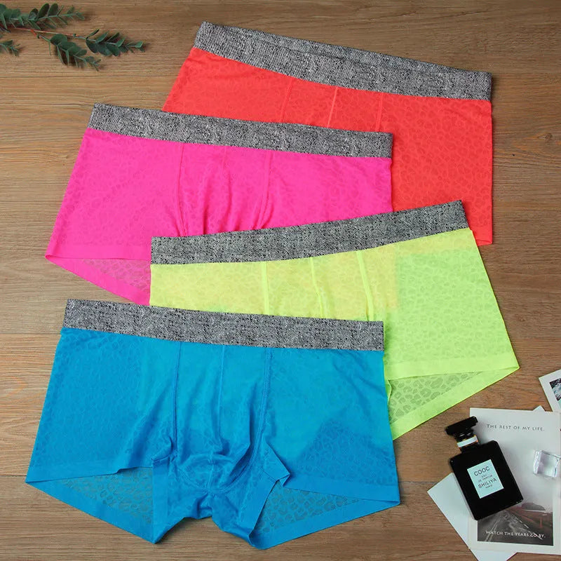 Men's lace boxer briefs in solid colour - low waist seamless transparent design