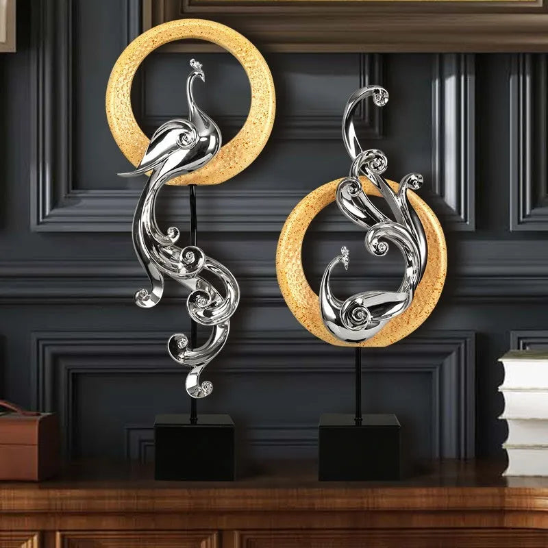 Synthetic resin phoenix ornament in rose gold, elegant silver and festive red colour options