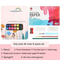 48 colour solid watercolour paint set in artist box for gouache techniques
